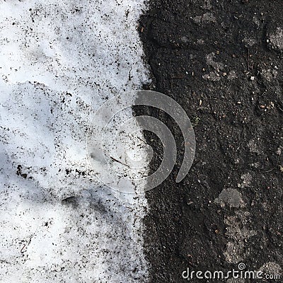 Asphalt road covered with white snow. Minimalistic natural background. Stock Photo