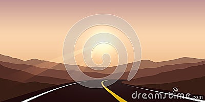 Asphalt road in the desert travel landscape Vector Illustration