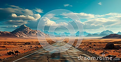 Asphalt road going into the distance, mountain landscape - AI generated image Stock Photo