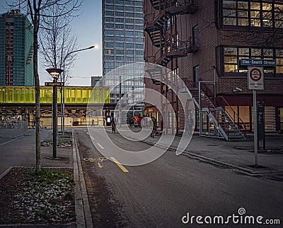 Asphalt road near the entrance of Oerlikon (ZH) station in canton Zurich in Switzerland Editorial Stock Photo