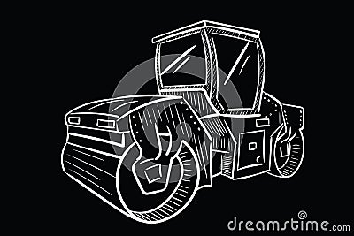 Asphalt road roller black back Vector Illustration