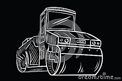 Asphalt road roller black back Vector Illustration