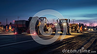 Asphalt, Road rollers working on the new road construction site. Generative Ai Stock Photo