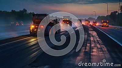 Asphalt, Road rollers working on the new road construction site. Generative Ai Stock Photo