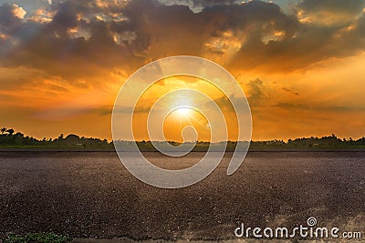 Asphalt road and skyline of nature landscape in sunset day on view from empty street background Stock Photo