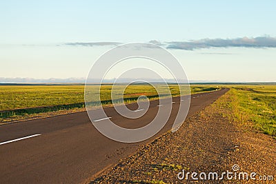 Asphalt road with sunset nature landscape background Stock Photo