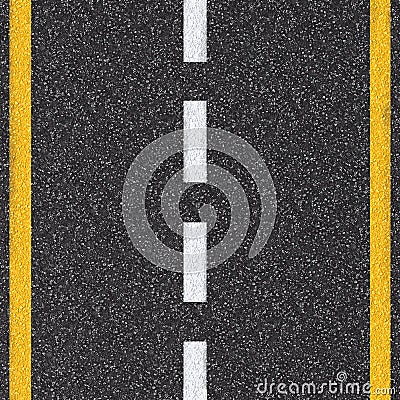 Asphalt road top view with white and yellow lines Stock Photo