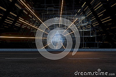 Asphalt road and Virtual triangular channel background, 3d rendering Stock Photo
