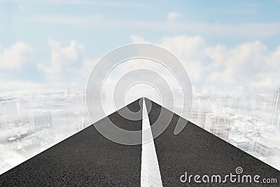 Asphalt road of white line in sky with clouds cityscapes Stock Photo