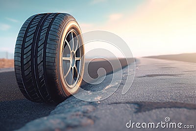 Asphalt road winter wheel. Generate ai Stock Photo