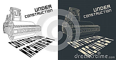 Asphalt roller and construction machinery illustration Vector Illustration