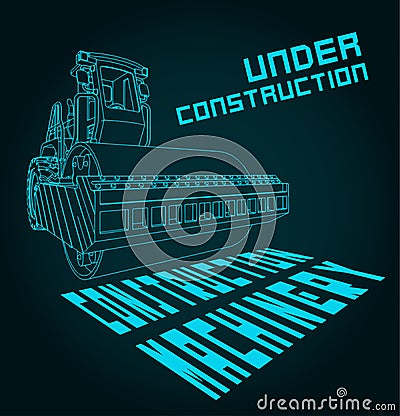Asphalt roller and construction machinery Vector Illustration