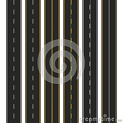 Asphalt. Set of road types with markings. Highway strip template design for infographic. Vector illustration Vector Illustration