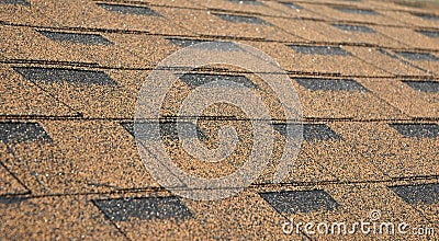Asphalt Shingles Soft Focus Photo. Close up view on Asphalt Roofing Shingles Background. Roof Shingles - Roofing Construction Stock Photo