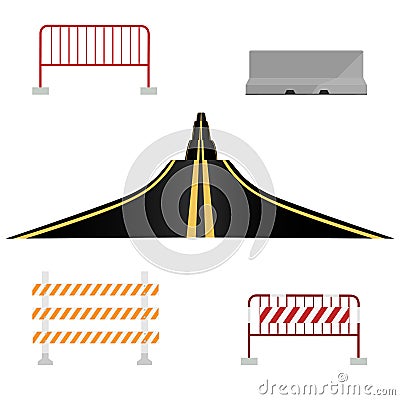 Asphalted road and barriers Cartoon Illustration
