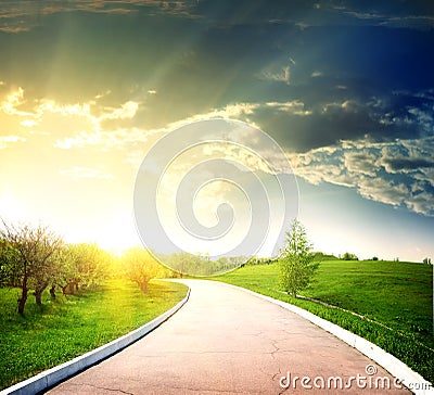 Asphalted road to the sun Stock Photo