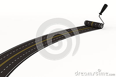 Asphalted road on white. Isolated 3D Stock Photo