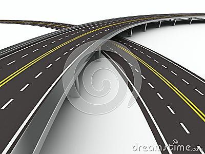 Asphalted road on white. Isolated 3D Stock Photo