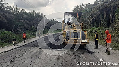asphalting of cross provincial route roads Editorial Stock Photo