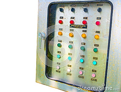 Aspirating aerator Electrical switch board control, image shows a command button isolated on white background. Stock Photo