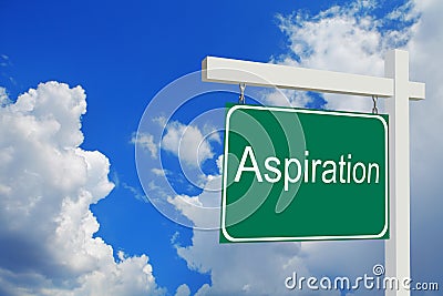 Aspiration. Road Sign with clouds and sky Stock Photo