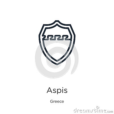 Aspis icon. Thin linear aspis outline icon isolated on white background from greece collection. Line vector aspis sign, symbol for Vector Illustration