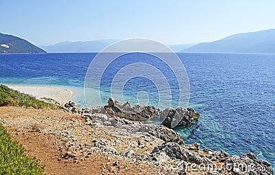 Aspros Gialos beach in Ithaca island Stock Photo