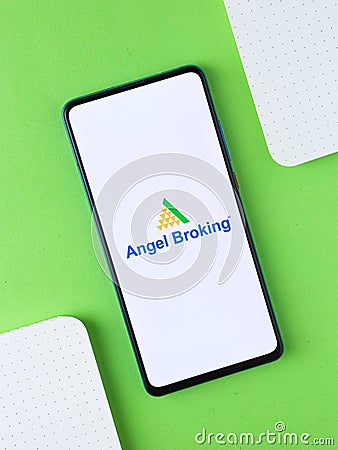 Assam, india - Augest 2, 2020 : Angel broking a broker that offers an electronic trading platform to invest and trade. Editorial Stock Photo