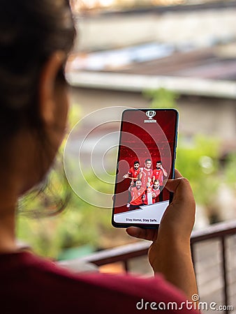Assam, india - August 13, 2020 : Dream11 a fantasy app logo on phone screen. Editorial Stock Photo