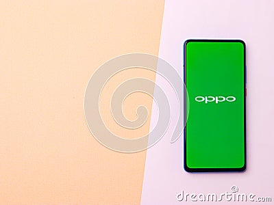 Assam, india - January 15, 2020 : Oppo logo on phone screen stock image. Editorial Stock Photo