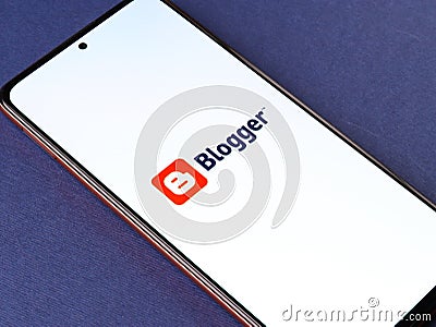 Assam, india - May 29, 2021 : Blogger logo on phone screen stock image. Editorial Stock Photo