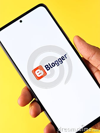 Assam, india - May 29, 2021 : Blogger logo on phone screen stock image. Editorial Stock Photo