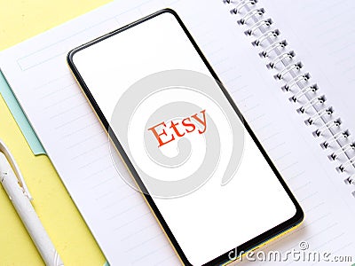 Assam, india - September 18, 2020 : Etsy logo on phone screen stock image. Editorial Stock Photo