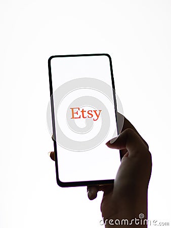 Assam, india - September 18, 2020 : Etsy logo on phone screen stock image. Editorial Stock Photo