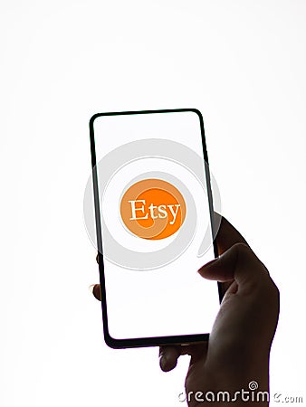 Assam, india - September 18, 2020 : Etsy logo on phone screen stock image. Editorial Stock Photo