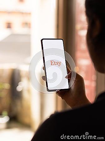 Assam, india - September 18, 2020 : Etsy logo on phone screen stock image. Editorial Stock Photo