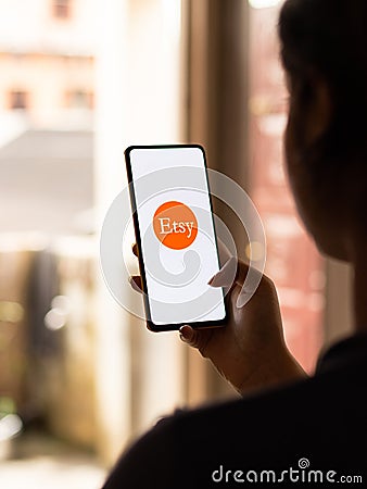 Assam, india - September 18, 2020 : Etsy logo on phone screen stock image. Editorial Stock Photo