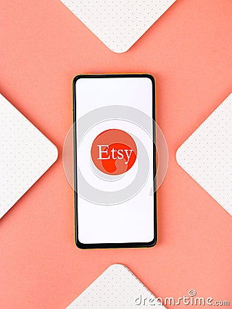 Assam, india - September 18, 2020 : Etsy logo on phone screen stock image. Editorial Stock Photo