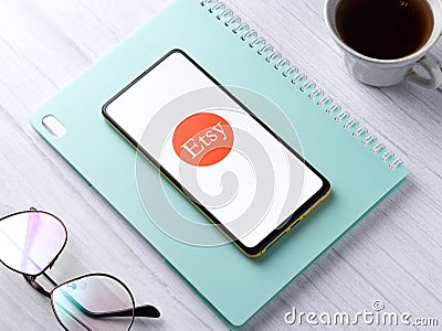 Assam, india - September 18, 2020 : Etsy logo on phone screen stock image. Editorial Stock Photo