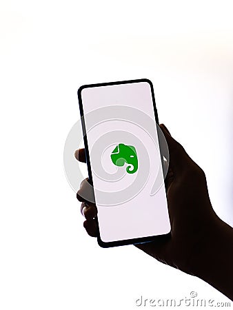 Assam, india - September 6, 2020 : Evernote logo on phone screen stock image. Editorial Stock Photo