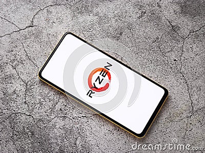 Assam, india - September 24, 2020 : Ryzen logo on phone screen stock image. Editorial Stock Photo