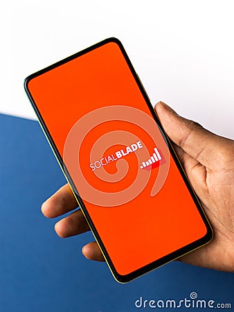 Assam, india - September 24, 2020 : Social blade logo on phone screen stock image. Editorial Stock Photo