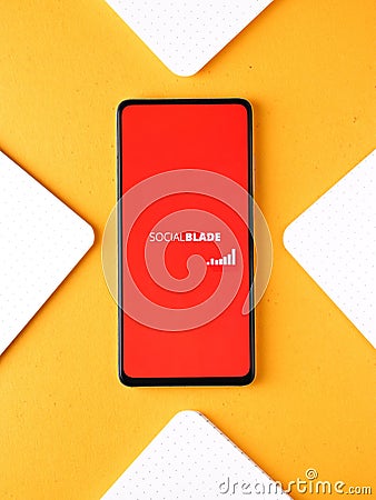 Assam, india - September 24, 2020 : Social blade logo on phone screen stock image. Editorial Stock Photo