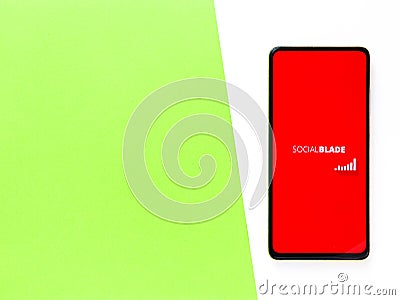 Assam, india - September 24, 2020 : Social blade logo on phone screen stock image. Editorial Stock Photo