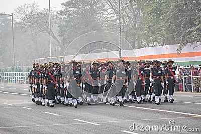 Assam Rifles Officers preparing for taking part in the upcoming Indian Republic Day parade at Indira Gandhi Sarani, Kolkata, West Editorial Stock Photo