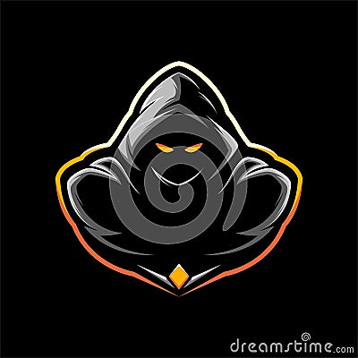 ASSASSIN NINJA WARRIOR WITH A CLOAK MASCOT LOGO GAMING VECTOR ILLUSTRATION Stock Photo