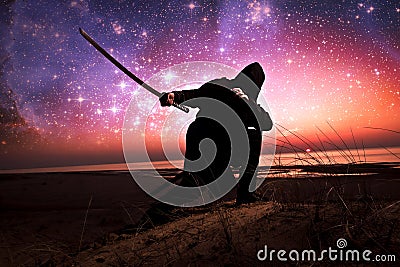 Assassin at starry night Stock Photo