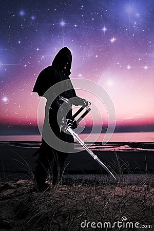 Assassin at starry night Stock Photo