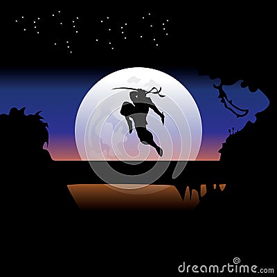Assassin training at night on a full moon Stock Photo