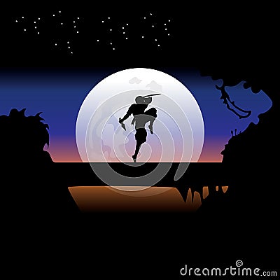 Assassin training at night on a full moon Vector Illustration